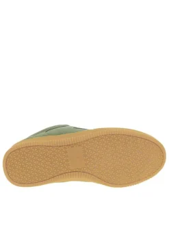 Tennis en cuir kaki avec semelle à talon plat et lacets contrastés