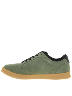 Tennis en cuir kaki avec semelle à talon plat et lacets contrastés