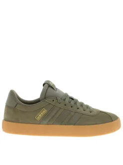 Tennis en cuir kaki avec semelle à talon plat et lacets ton sur ton