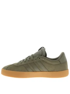 Tennis en cuir kaki avec semelle à talon plat et lacets ton sur ton