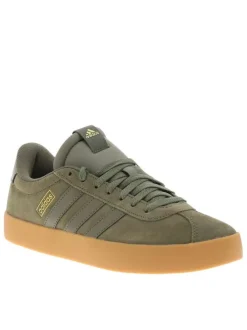 Tennis en cuir kaki avec semelle à talon plat et lacets ton sur ton