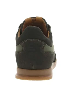 Tennis en cuir kaki à talon plat avec des lacets plats blancs