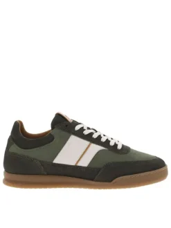 Tennis en cuir kaki à talon plat avec des lacets plats blancs