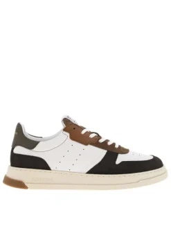 Tennis en cuir multicolores avec une semelle plate et des lacets plats