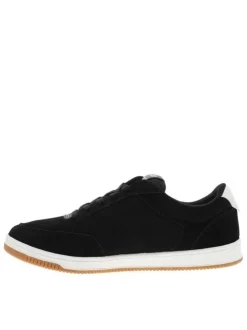 Tennis en cuir noires avec semelle à talon plat et lacets contrastés