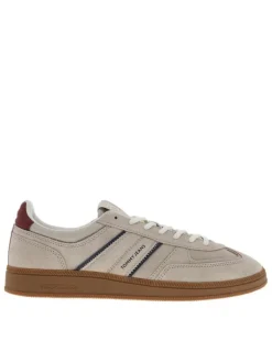 Tennis en cuir sable à talon plat avec des lacets et un revêtement doux