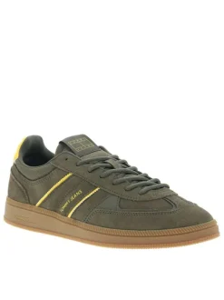 Tennis en cuir taupe avec semelle à talon plat et lacets arrondis