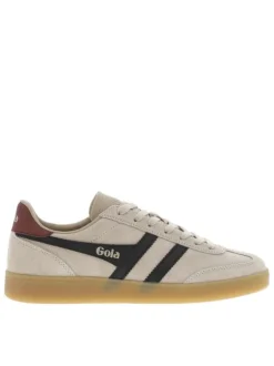 Tennis en cuir taupe en daim avec des empiècements noirs et à lacets plats