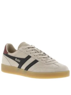 Tennis en cuir taupe en daim avec des empiècements noirs et à lacets plats