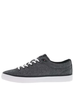 Tennis en toile basses bleues marine et blanches et à lacets plats