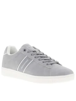 Tennis grises avec le nom de la marque à semelle plate et à lacets plats
