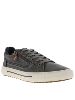 Tennis grises à talon plat avec des lacets et un zip latéral