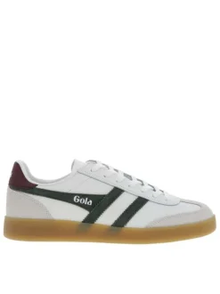 Tennis kaki en cuir avec un talon plat et des lacets blancs