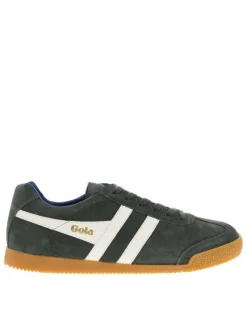 Tennis kaki en cuir nubuck avec un talon plat et des lacets