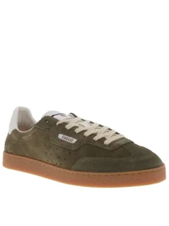 Tennis kaki en cuir à talon plat avec des lacets et revêtement doux