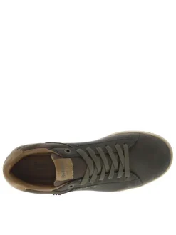 Tennis kaki à talon plat avec des lacets et nom de la marque en relief