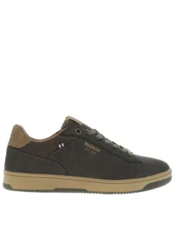 Tennis kaki à talon plat avec des lacets et nom de la marque en relief