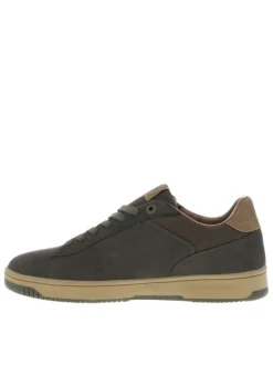 Tennis kaki à talon plat avec des lacets et nom de la marque en relief