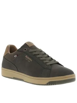 Tennis kaki à talon plat avec des lacets et nom de la marque en relief