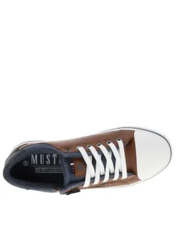 Tennis marron à semelle plate avec des lacets et un zip latéral