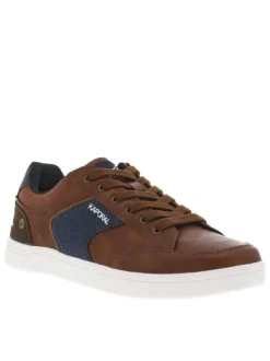 Tennis marrons et bleues marine à semelle plate blanche et à lacets plats