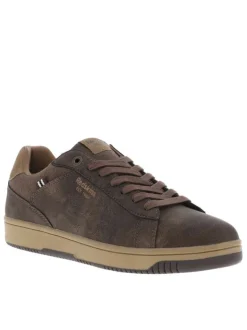 Tennis marron à talon plat avec des lacets et nom de la marque en relief