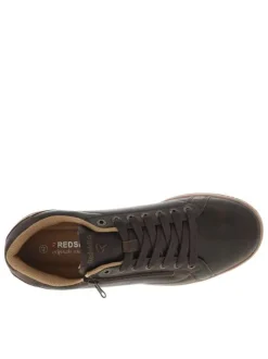 Tennis marron à talon plat avec des lacets et un zip latéral extérieur