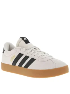 Tennis noires et beiges à talon plat avec des lacets blancs larges