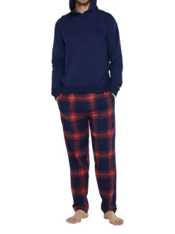 Tenue d'intérieur complète en coton marine à carreaux avec une coupe droite