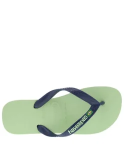 Tongs Brasil Logo vertes et marine avec logo en relief et drapeau brésilien