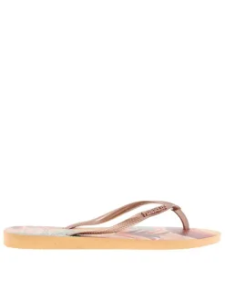 Tongs Slim Tropical saumon avec logo métallique et un imprimé floral