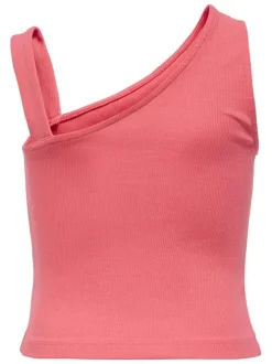 Top en coton biologique corail uni pourvu d'une coupe asymétrique