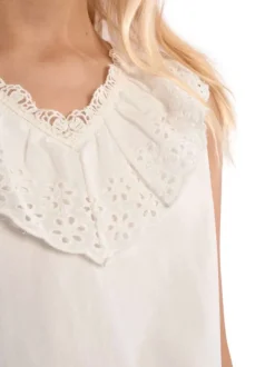 Top en coton blanc uni sans manche pourvu d'une coupe droite