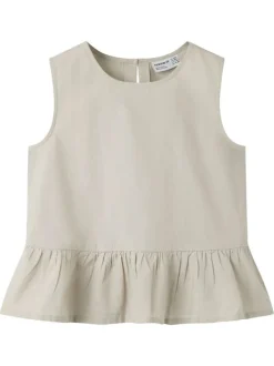 Top en lin et coton beige uni sans manche pourvu d'une coupe droite