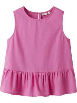 Top en lin et coton rose uni sans manche pourvu d'une coupe droite