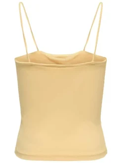 Top pêche uni crop top avec une coupe ajustée, un col rond et des bretelles