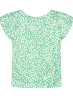 Top vert avec des fleurs et une coupe droite et des manches courtes
