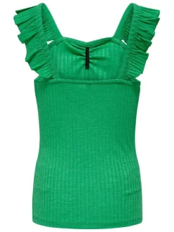 Top vert uni coupe droite avec un col v et des manches à bretelles