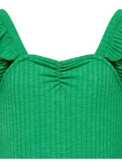 Top vert uni coupe droite avec un col v et des manches à bretelles