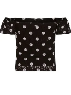 Top avec imprimé micro pois pour femme Noir coupe droite