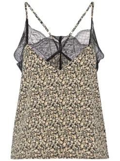Top beige liberty coupe régular avec un col v et des manches à bretelles fines