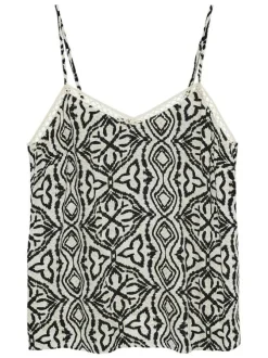 Top beige à motifs avec une coupe droite sans manches avec des bretelles