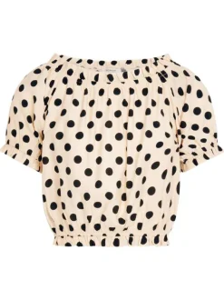 Top beige à motifs pourvu d'une coupe droite et d'un col bateau