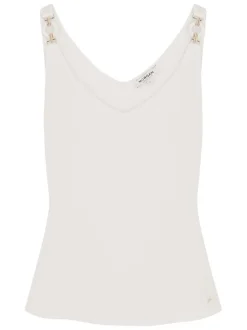 Top blanc chic uni pourvu d'une coupe droite et d'un col en V