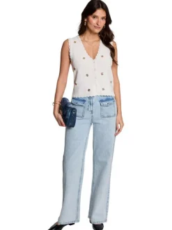 Top blanc uni avec une coupe droite un col v et sans manches