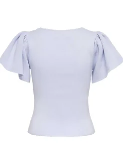Top bleu à manches courtes avec une coupe ajustée et un col carré