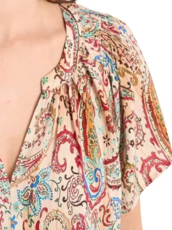 Top écru à motifs pourvu d'un col tunisien et d'une coupe droite