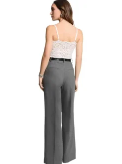 Top écru uni à coupe crop top, col rond et sans manches en dentelle