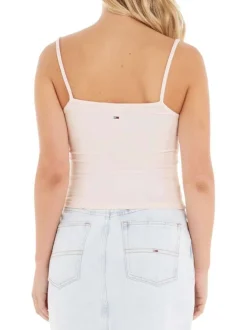 Top en coton biologique rose avec des bretelles et logo brodé