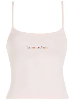 Top en coton biologique rose avec des bretelles et logo brodé